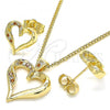 Oro Laminado Earring and Pendant Adult Set, Gold Filled Style Heart Design, with Garnet and White Micro Pave, Polished, Golden Finish, 10.156.0126.2