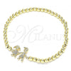 Oro Laminado Fancy Bracelet, Gold Filled Style Expandable Bead and Little Girl Design, with White Micro Pave, Polished, Golden Finish, 03.299.0041.07