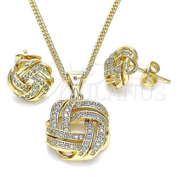 Oro Laminado Earring and Pendant Adult Set, Gold Filled Style Love Knot Design, with White Micro Pave, Polished, Golden Finish, 10.342.0060