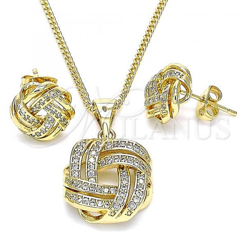 Oro Laminado Earring and Pendant Adult Set, Gold Filled Style Love Knot Design, with White Micro Pave, Polished, Golden Finish, 10.342.0060