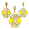 Oro Laminado Earring and Pendant Adult Set, Gold Filled Style Ball Design, with Yellow Opal and White Crystal, Polished, Golden Finish, 10.91.0342.3