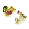 Oro Laminado Stud Earring, Gold Filled Style Butterfly Design, with Green and Garnet Cubic Zirconia, Polished, Golden Finish, 02.387.0019.5