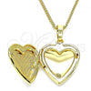 Oro Laminado Pendant Necklace, Gold Filled Style Heart and Bow Design, Polished, Golden Finish, 04.117.0015.20