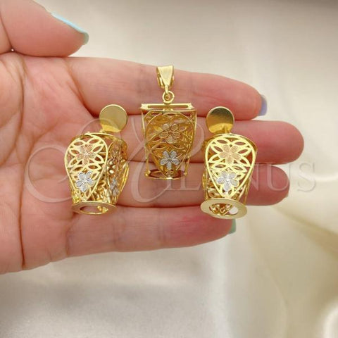 Oro Laminado Earring and Pendant Adult Set, Gold Filled Style Golden Finish, 5.051.002