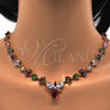 Oro Laminado Necklace and Earring, Gold Filled Style Teardrop and Leaf Design, with Multicolor Cubic Zirconia, Polished, Golden Finish, 06.205.0001