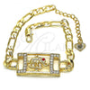 Oro Laminado Fancy Bracelet, Gold Filled Style Elephant Design, with White and Garnet Crystal, Polished, Golden Finish, 03.351.0041.07