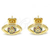 Oro Laminado Stud Earring, Gold Filled Style with Multicolor Micro Pave, Polished, Golden Finish, 02.156.0440.2