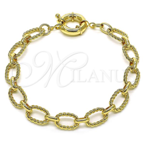 Oro Laminado Fancy Anklet, Gold Filled Style Rolo and Twist Design, Polished, Golden Finish, 03.415.0008.10