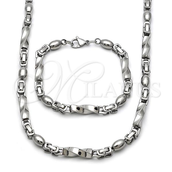 Stainless Steel Necklace and Bracelet, and Ball Polished, Steel Finish, 06.363.0060