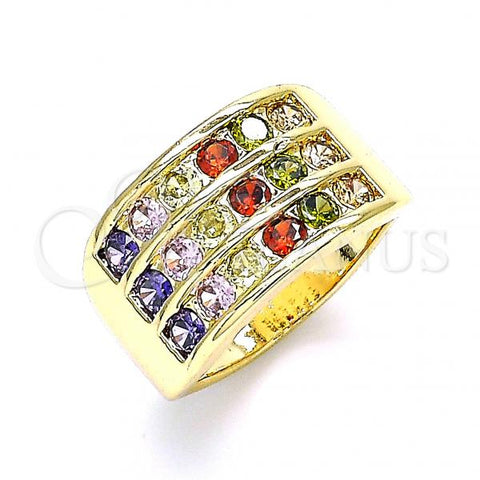 Oro Laminado Multi Stone Ring, Gold Filled Style with Multicolor Cubic Zirconia, Polished, Golden Finish, 01.346.0017.1.07