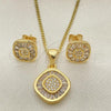 Oro Laminado Earring and Pendant Adult Set, Gold Filled Style Baguette and Cluster Design, with White Cubic Zirconia and White Micro Pave, Polished, Golden Finish, 10.342.0097