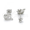 Sterling Silver Stud Earring, Dolphin and Heart Design, with White Cubic Zirconia, Polished,, 02.285.0039