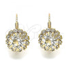 Oro Laminado Leverback Earring, Gold Filled Style Flower Design, with White Cubic Zirconia, Polished, Golden Finish, 5.125.006