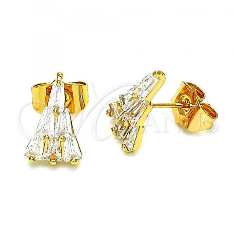 Oro Laminado Stud Earring, Gold Filled Style with White Cubic Zirconia, Polished, Golden Finish, 02.387.0100