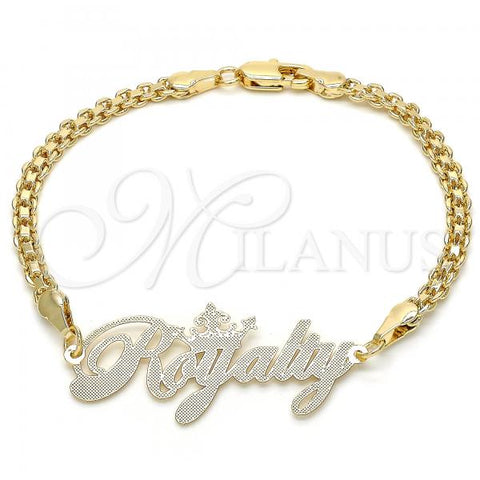 Oro Laminado Fancy Bracelet, Gold Filled Style Nameplate Design, Polished, Golden Finish, 03.63.1974.08