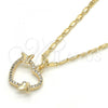 Oro Laminado Pendant Necklace, Gold Filled Style Heart and Butterfly Design, with White Micro Pave, Polished, Golden Finish, 04.195.0018.20