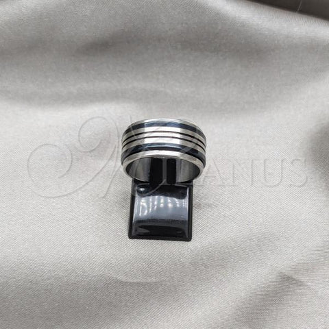 Stainless Steel Mens Ring, Black Enamel Finish, Two Tone, 01.63.0722.07