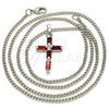 Rhodium Plated Pendant Necklace, Cross Design, with Garnet Cubic Zirconia, Polished, Rhodium Finish, 04.284.0015.5.22