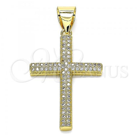 Oro Laminado Religious Pendant, Gold Filled Style Cross Design, with White Micro Pave, Polished, Golden Finish, 05.342.0074