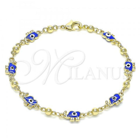 Oro Laminado Fancy Bracelet, Gold Filled Style Elephant Design, Blue Enamel Finish, Golden Finish, 03.213.0141.1.08