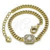 Oro Laminado Fancy Bracelet, Gold Filled Style Miami Cuban Design, with White Cubic Zirconia and White Micro Pave, Polished, Golden Finish, 03.213.0162.1.07
