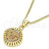 Oro Laminado Pendant Necklace, Gold Filled Style Heart Design, with Garnet Micro Pave, Polished, Golden Finish, 04.156.0332.2.20