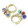 Oro Laminado Huggie Hoop, Gold Filled Style Evil Eye Design, Multicolor Resin Finish, Golden Finish, 02.63.2723.3.15