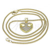 Oro Laminado Pendant Necklace, Gold Filled Style Heart Design, with White Micro Pave, Polished, Golden Finish, 04.156.0343.20