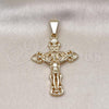 Oro Laminado Religious Pendant, Gold Filled Style Cross and Crucifix Design, Polished, Golden Finish, 05.253.0192