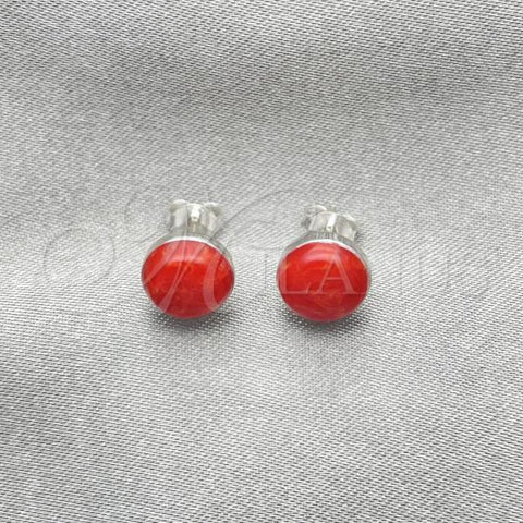 Sterling Silver Stud Earring, Ball Design, with Orange Red Opal, Polished, Silver Finish, 02.410.0001.2