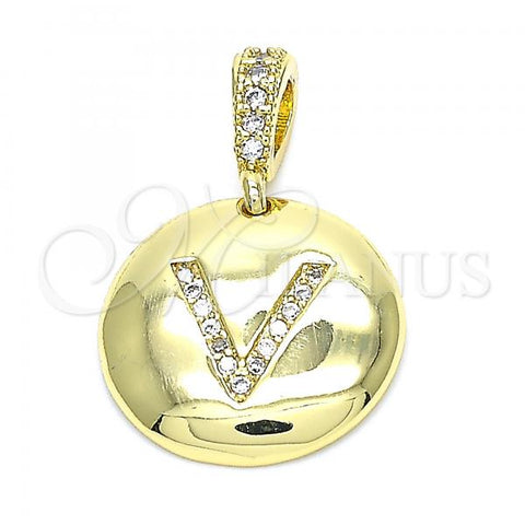Oro Laminado Fancy Pendant, Gold Filled Style Initials Design, with White Cubic Zirconia, Polished, Golden Finish, 05.341.0015