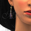 Oro Laminado Necklace and Earring, Gold Filled Style Flower Design, with Amethyst Cubic Zirconia, Polished, Golden Finish, 06.221.0015.2