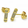 Oro Laminado Stud Earring, Gold Filled Style with White Cubic Zirconia, Polished, Golden Finish, 02.344.0028