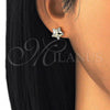 Oro Laminado Stud Earring, Gold Filled Style Star Design, with White Micro Pave, Polished, Golden Finish, 02.156.0305