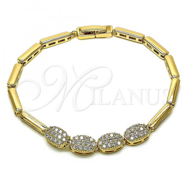 Oro Laminado Fancy Bracelet, Gold Filled Style with White Micro Pave, Polished, Golden Finish, 03.283.0181.08