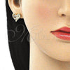 Oro Laminado Stud Earring, Gold Filled Style Heart Design, with Garnet Micro Pave, Polished, Golden Finish, 02.156.0492.1