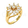 Oro Laminado Multi Stone Ring, Gold Filled Style Flower Design, with White Cubic Zirconia, Polished, Golden Finish, 01.210.0046.09 (Size 9)