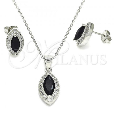 Sterling Silver Earring and Pendant Adult Set, with Black and White Cubic Zirconia, Polished, Rhodium Finish, 10.175.0068.4