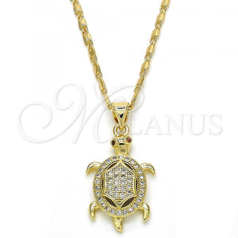 Oro Laminado Pendant Necklace, Gold Filled Style Turtle Design, with Garnet Cubic Zirconia and White Micro Pave, Polished, Golden Finish, 04.156.0149.20