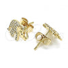 Oro Laminado Stud Earring, Gold Filled Style Elephant Design, with White Micro Pave, Polished, Golden Finish, 02.344.0088