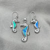 Sterling Silver Earring and Pendant Adult Set, Seahorse Design, with Bermuda Blue Opal, Polished, Silver Finish, 10.391.0021