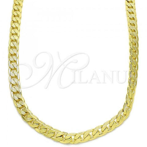 Oro Laminado Basic Necklace, Gold Filled Style Pave Cuban Design, Polished, Golden Finish, 04.213.0118.22
