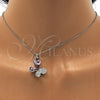 Rhodium Plated Pendant Necklace, Butterfly Design, with Violet and Aurore Boreale Swarovski Crystals, Polished, Rhodium Finish, 04.239.0043.3.18