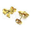 Oro Laminado Stud Earring, Gold Filled Style Elephant Design, with Black Micro Pave, Polished, Golden Finish, 02.213.0370