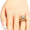 Oro Laminado Wedding Ring, Gold Filled Style Duo Design, with White Cubic Zirconia, Polished, Golden Finish, 01.284.0038.07 (Size 7)
