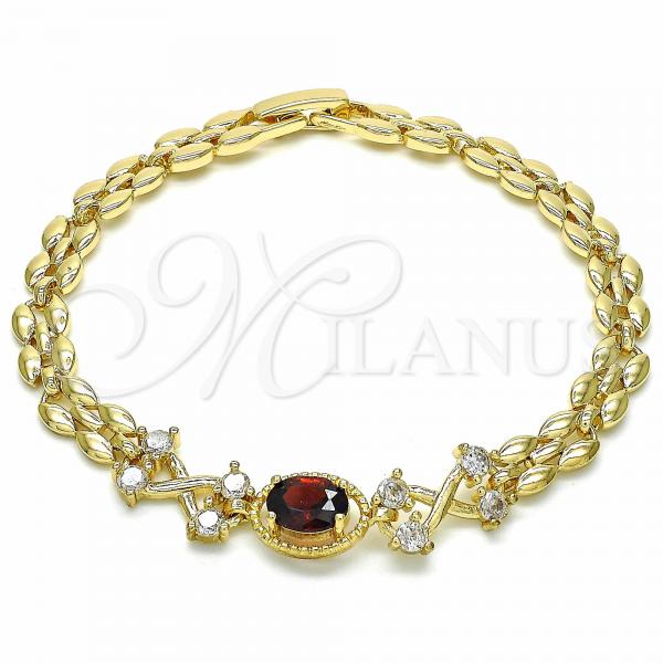 Oro Laminado Fancy Bracelet, Gold Filled Style with Garnet and White Cubic Zirconia, Polished, Golden Finish, 03.357.0013.2.07
