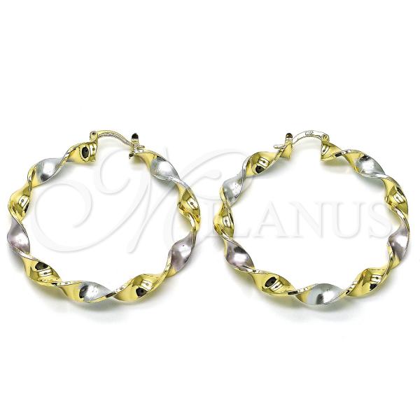 Oro Laminado Large Hoop, Gold Filled Style Polished, Tricolor, 02.170.0466.50