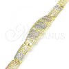 Oro Laminado Fancy Bracelet, Gold Filled Style Guadalupe and Heart Design, with White Micro Pave, Polished, Tricolor, 03.380.0013.08
