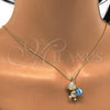 Oro Laminado Pendant Necklace, Gold Filled Style Teddy Bear Design, with Aquamarine and Aurore Boreale Swarovski Crystals, Polished, Golden Finish, 04.239.0041.5.18