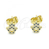 Oro Laminado Stud Earring, Gold Filled Style Hand of God Design, with Sapphire Blue and White Micro Pave, Polished, Golden Finish, 02.156.0604.2
